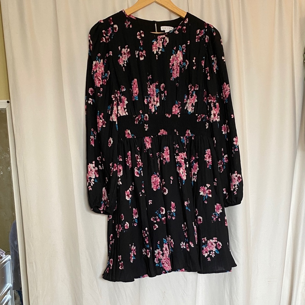 Leith Black Dress with Pink and Blue Floral Design